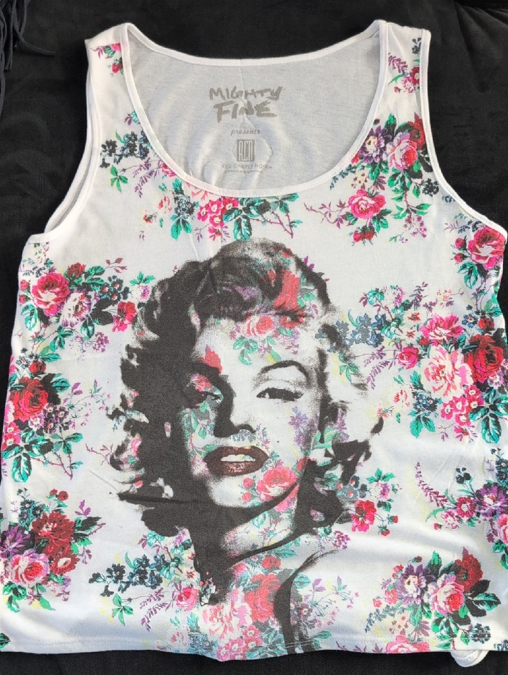 Mighty Fine White Tank Top with Floral Marilyn Portrait